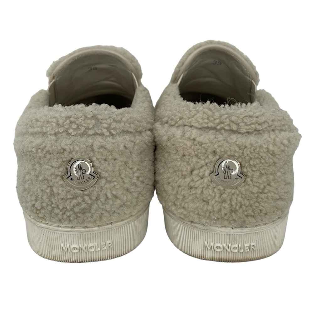 Moncler Shoes Flats Women's 6 Cream White Fuzzy Shearling Slip On Sneaker Italy - Picture 10 of 15